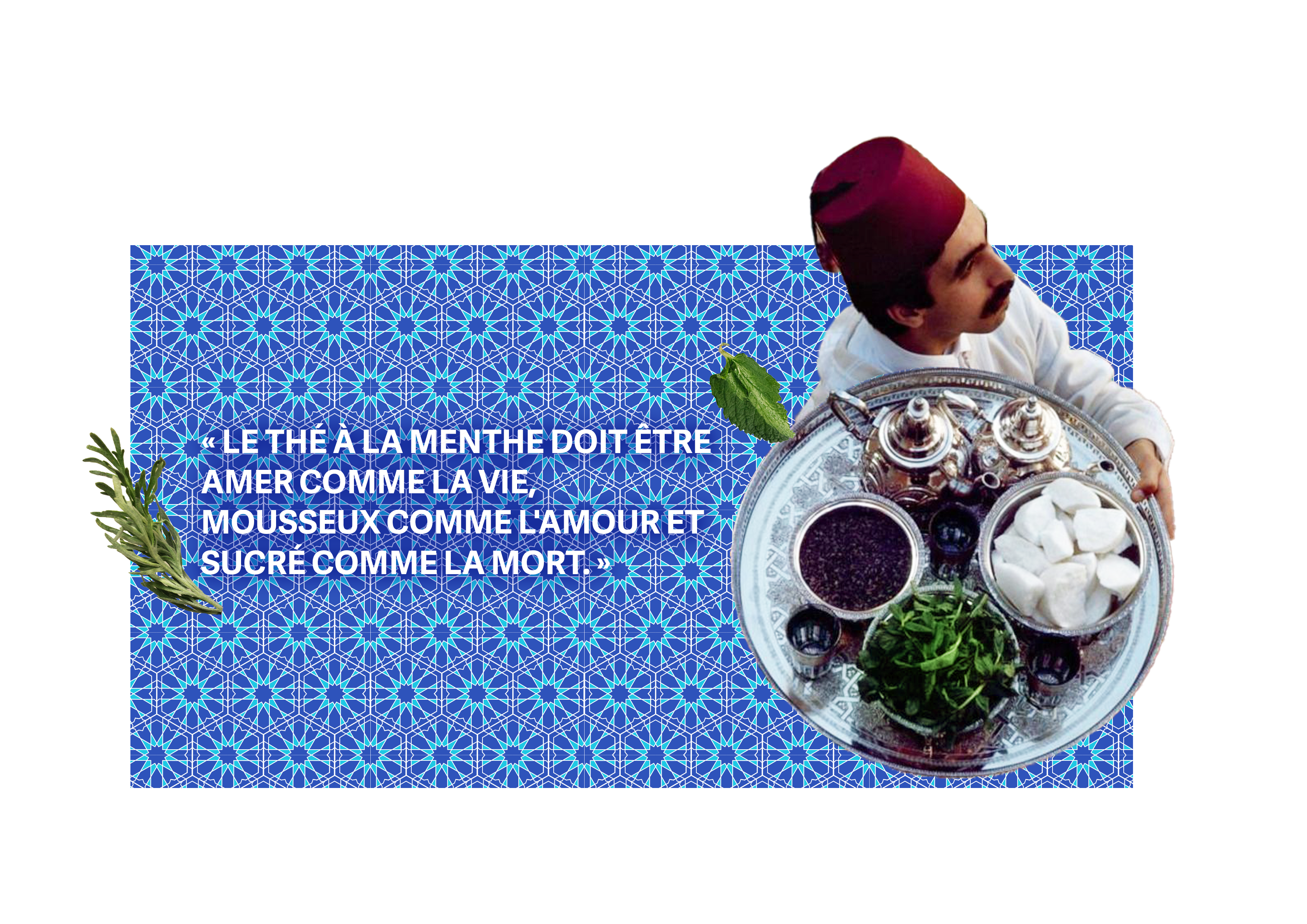 Une photo en plongée d'un homme qui porte un plateau à thé